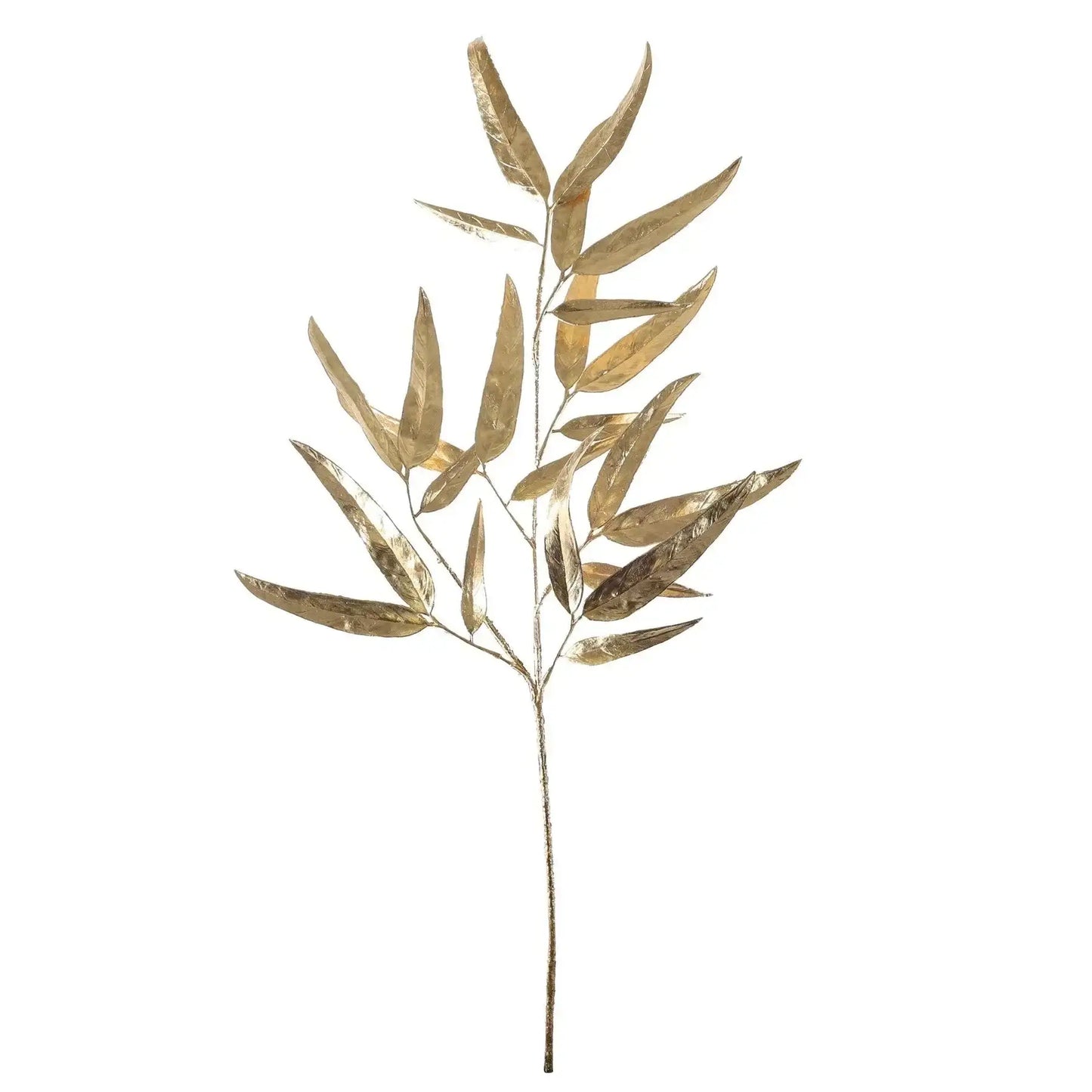 Gold metallic leaf spray home décor accent on white background