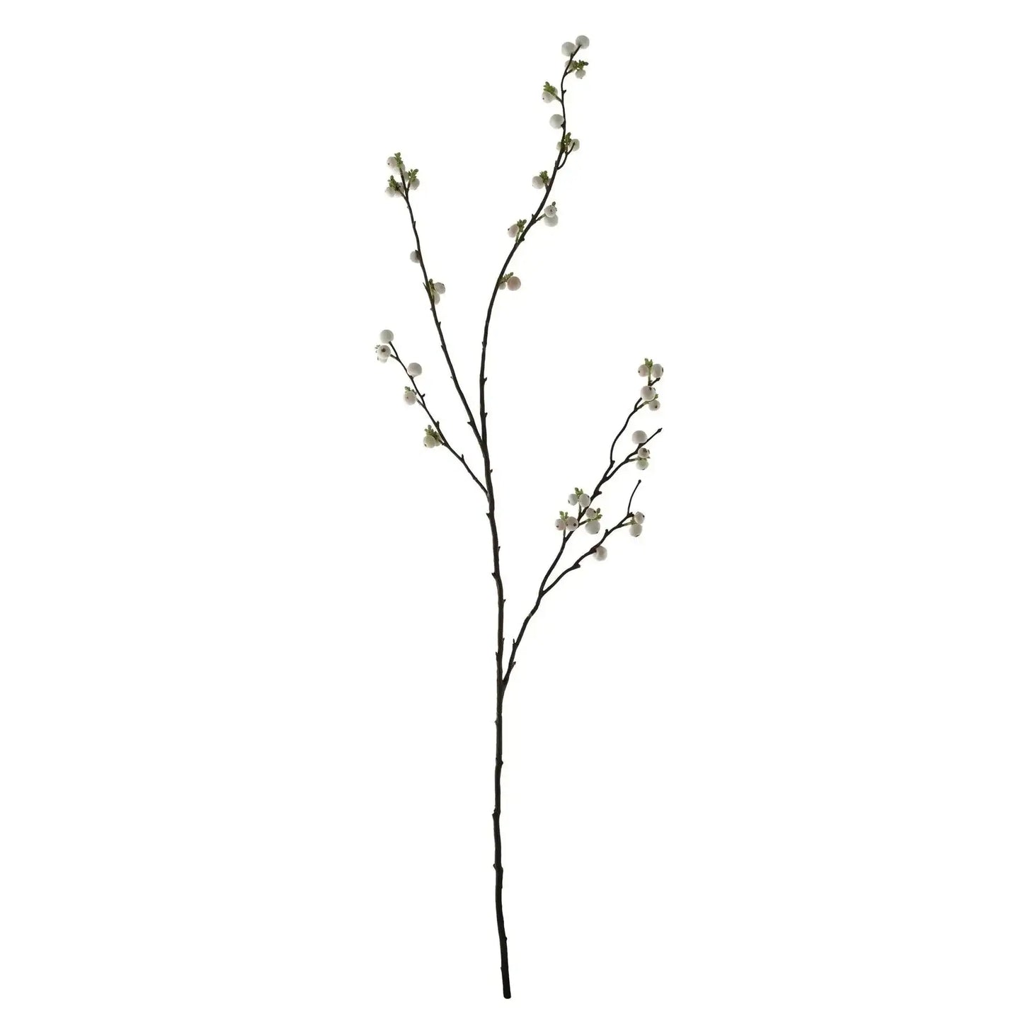 Artificial floral branch with small white berries and green leaves for home decor