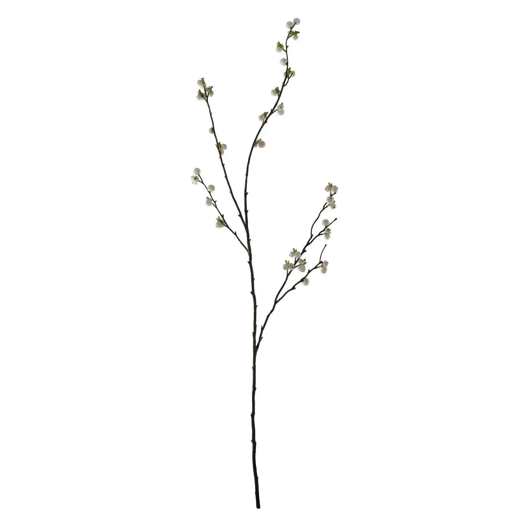 Artificial floral branch with small white berries and green leaves for home decor