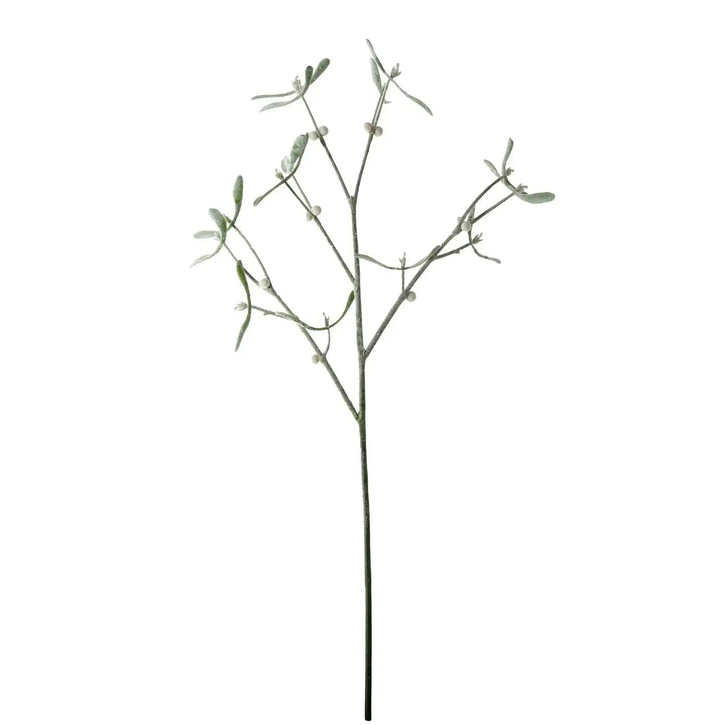 Artificial mistletoe branch with green leaves and white berries for holiday home decor