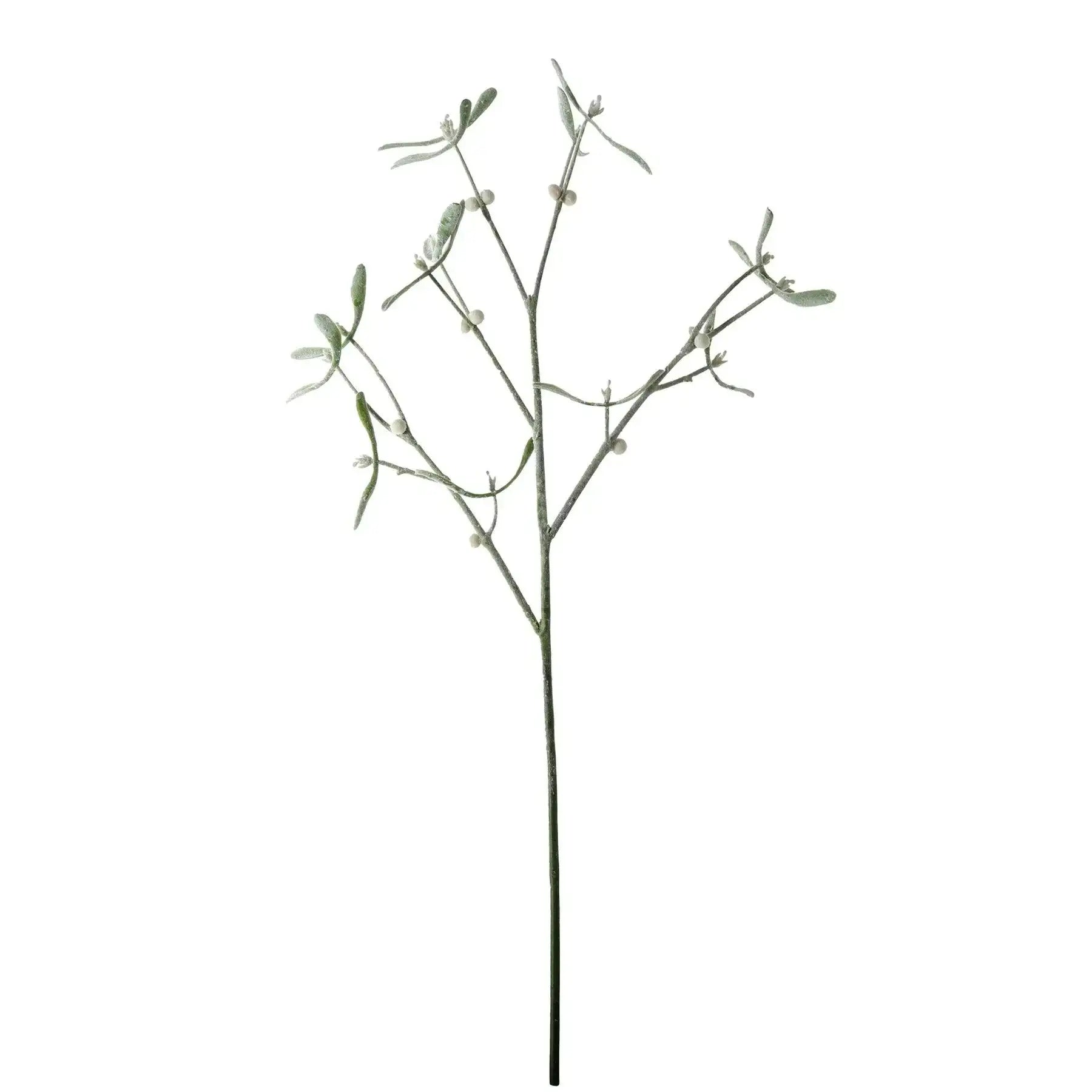 Artificial mistletoe branch with green leaves and white berries for holiday home decor