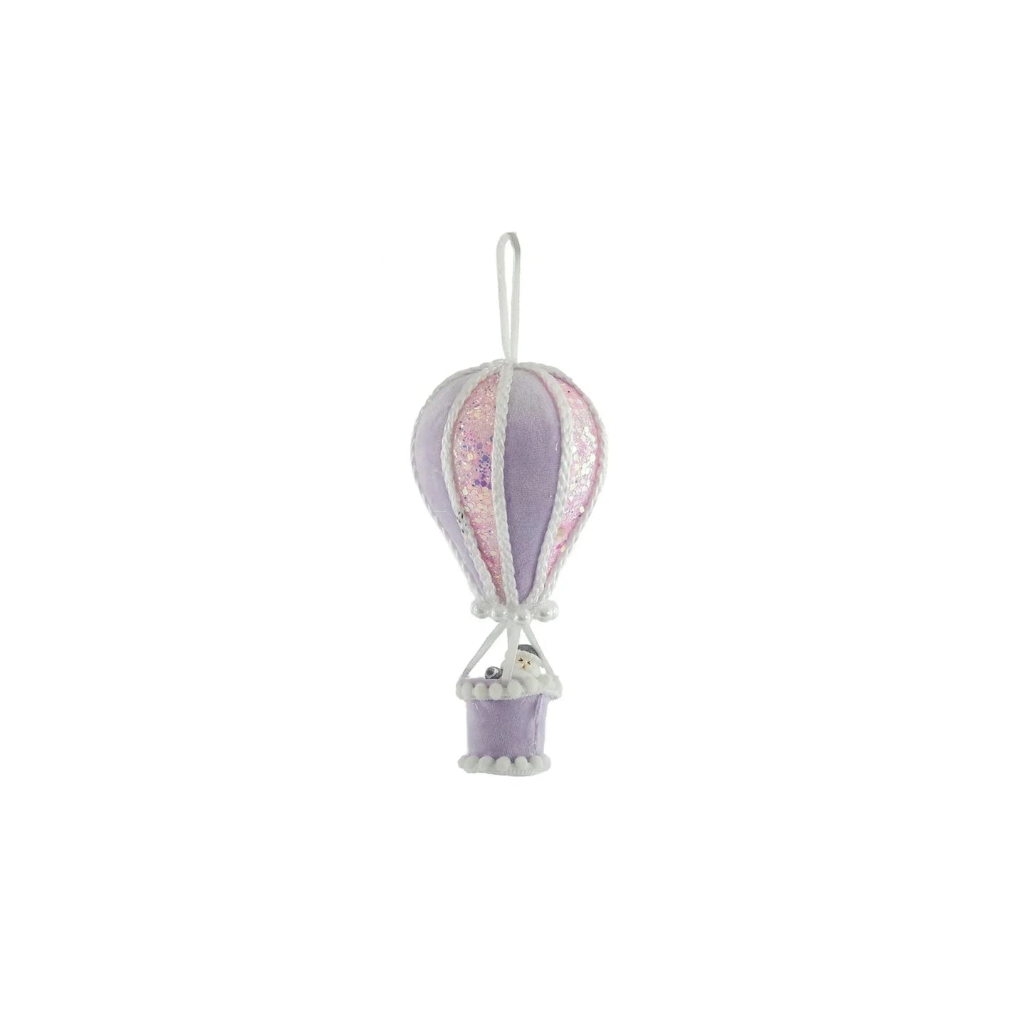 Medium Hot Air Balloon with Santa - Hanging Decoration - Pink / Lilac  (12cm)