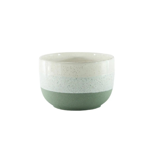 Hortus Green and White Stoneware Pot (14cm H x 21cm Dia)