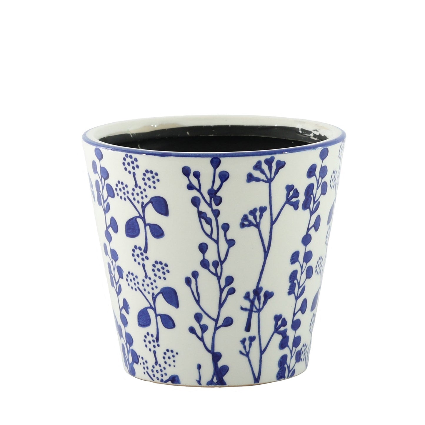 Hortus White &amp; Blue Perth Floral Pot (19cm H x 20cm Dia)
