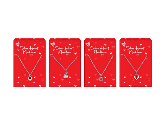 Assorted Valentines Day Silver Heart Necklaces