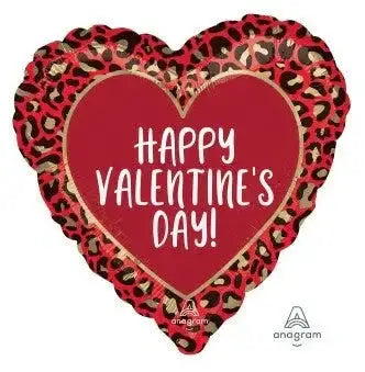 Heart-shaped balloon with red and leopard print, Happy Valentine's Day message