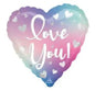 Heart-shaped pastel balloon with 'Love You!' text and heart designs, romantic décor gift