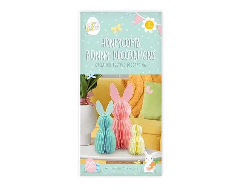 Pack of 3 Honeycomb Bunny Decorations