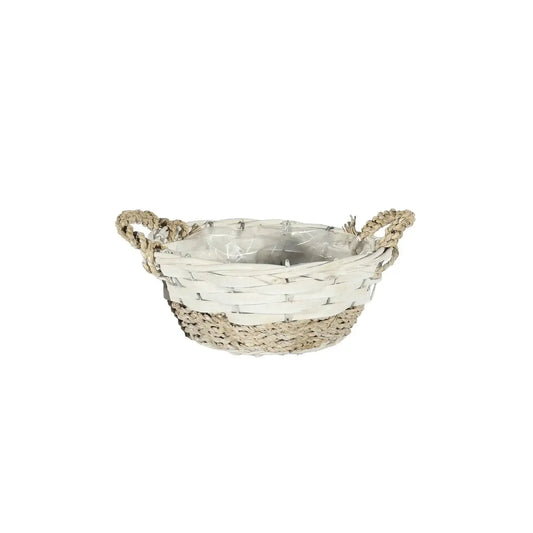 Two Tone Round Softwood and Seagrass Basket with Ears (20cm)