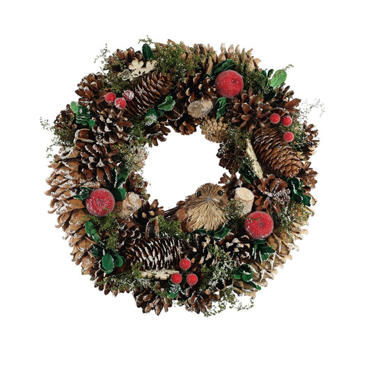 Discover the Bird Cones Red Frosted Apples Wreath (36cm) at Bristow Direct