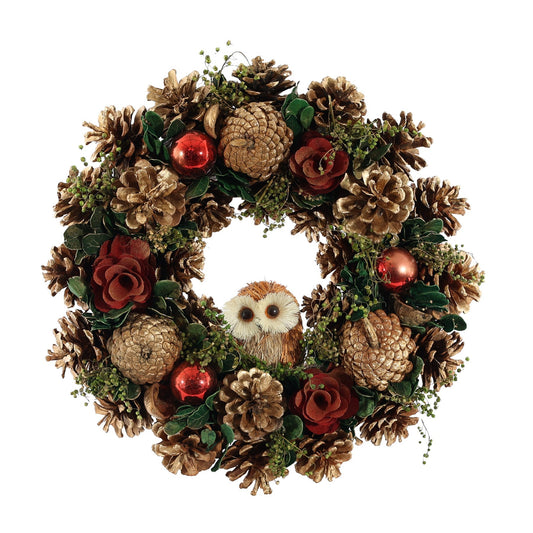 Discover the Green Christmas Wreath with Bird  Cones Baubles (36cm) at Bristow Direct