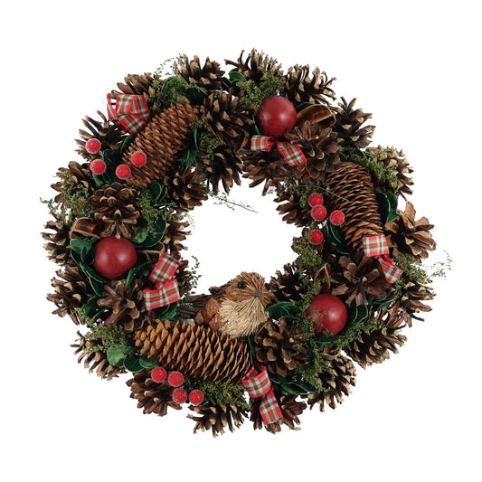 Discover the Christmas Wreath with Tartan Bows  Fruit Bird (36cm) at Bristow Direct