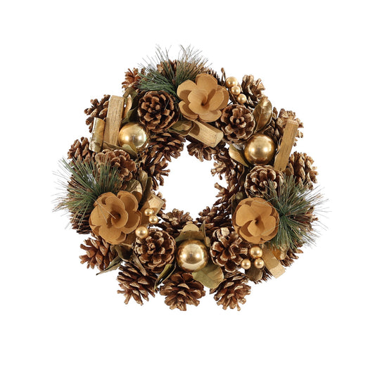 Discover the Gold Cone  Bauble Flower Christmas Wreath (30cm) at Bristow Direct