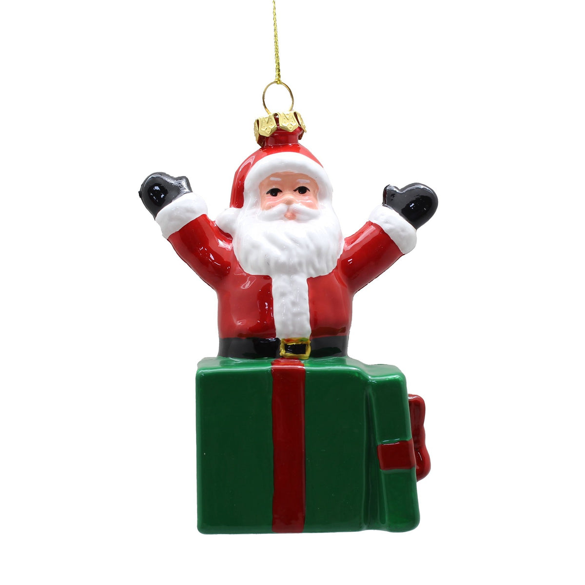 Discover the Santa in Gift Box Hanging Ornament (10cm) at Bristow Direct
