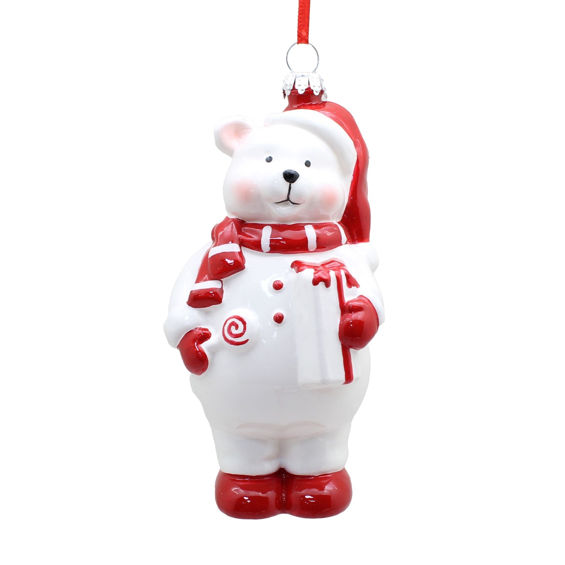 Discover the White Red Polar Bear with Gift Lolly Hanging Ornament (13cm) at Bristow Direct