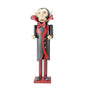 Wooden Dracula nutcracker in black and red cape, vampire decor for Halloween.