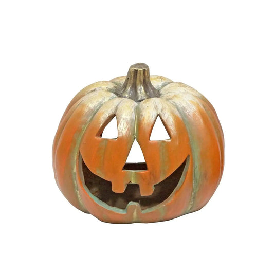 Smiling ceramic jack-o'-lantern pumpkin decoration for Halloween home décor