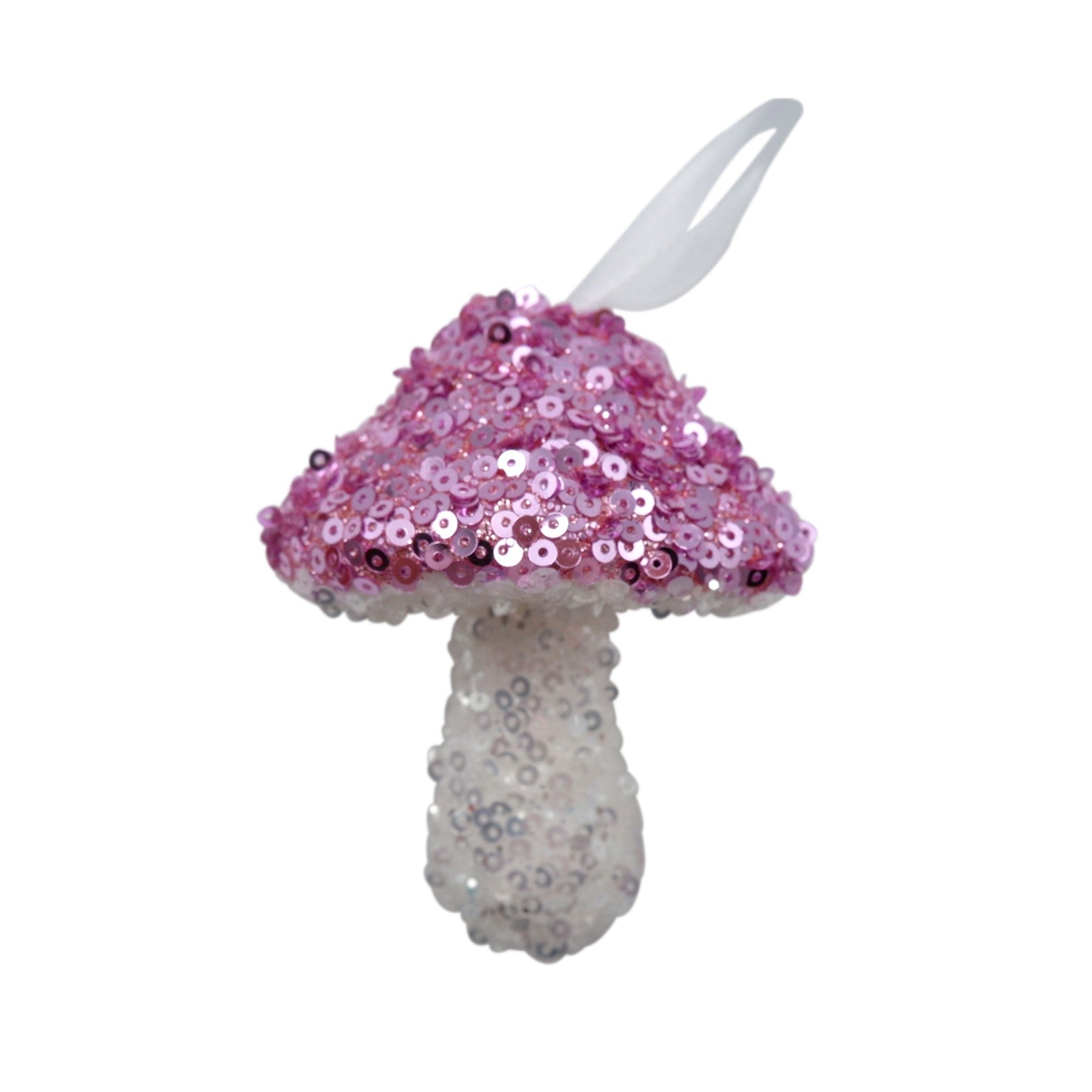 Discover the Pink White Sequin Mushroom Hanging Decoration (9cm) at Bristow Direct
