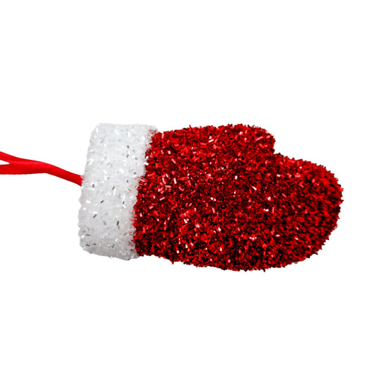 Discover the Red White Tinsel Glitter Mitten Hanging Decoration (15cm) at Bristow Direct