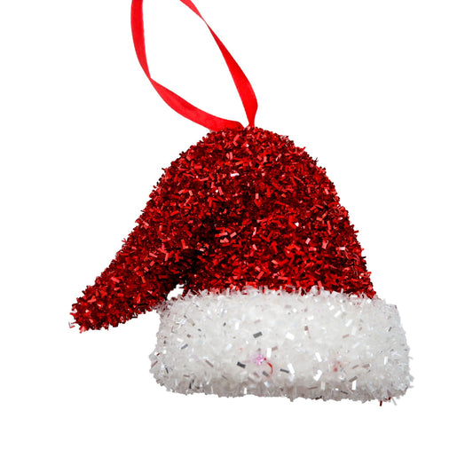 Discover the Red White Tinsel Glitter Santa Hat Hanging Decoration (8cm) at Bristow Direct