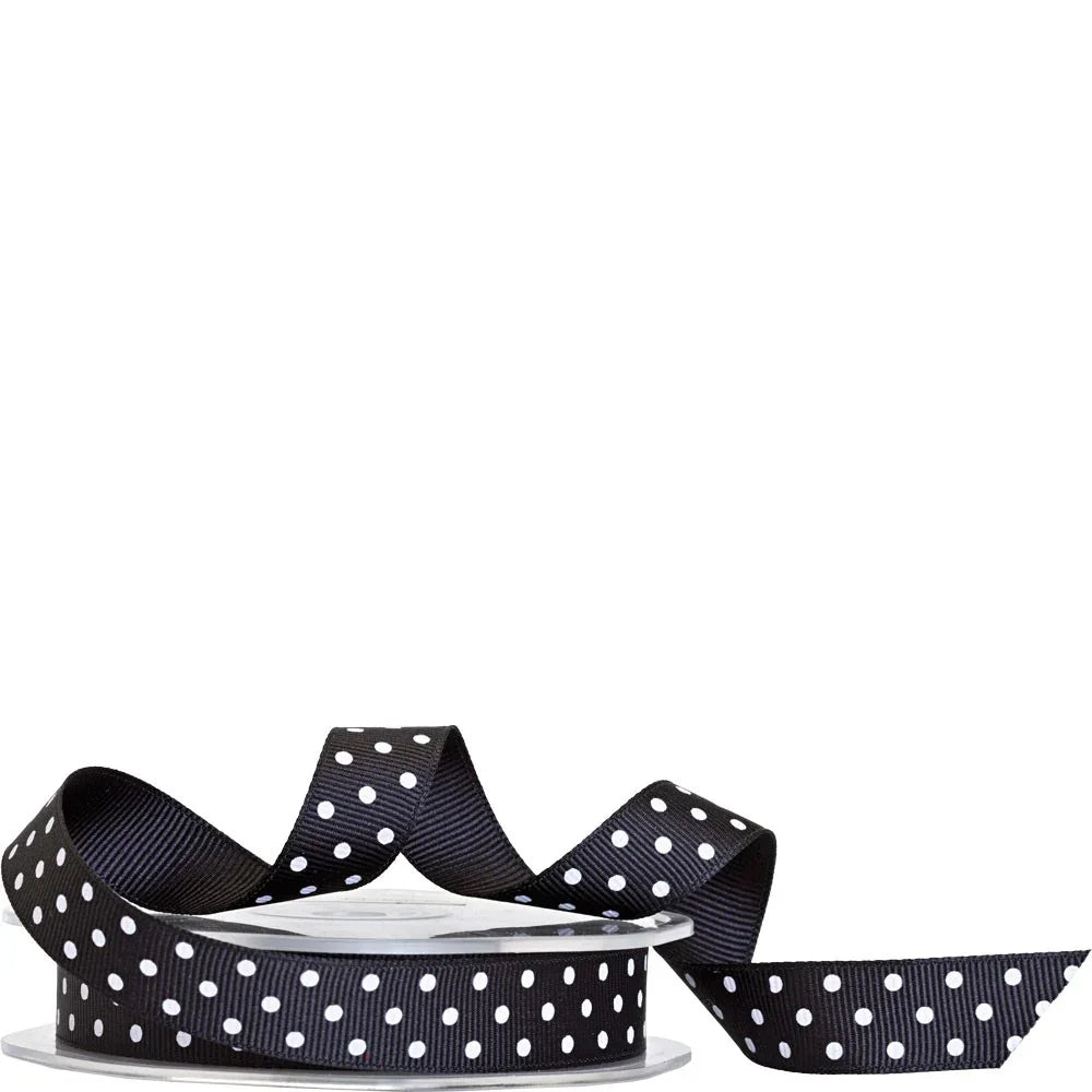 Black with White Polka Dot Ribbon 15mm