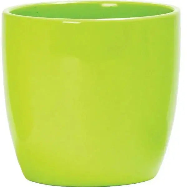 Glossy lime green ceramic planter pot, modern minimalist home decor accent
