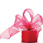 Sheer red organza ribbon spool with decorative bow for gift wrapping and home décor