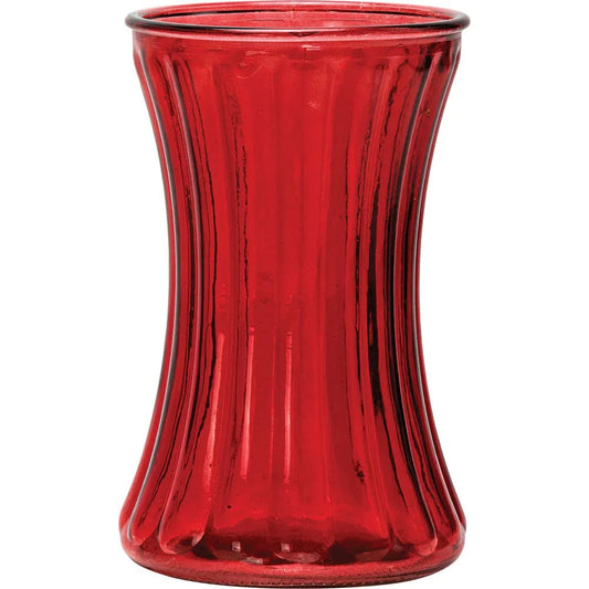 Red Pencil Pleat Glass Vase