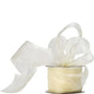 Sheer ivory organza ribbon spool with decorative bow, ideal for gift wrapping and home décor