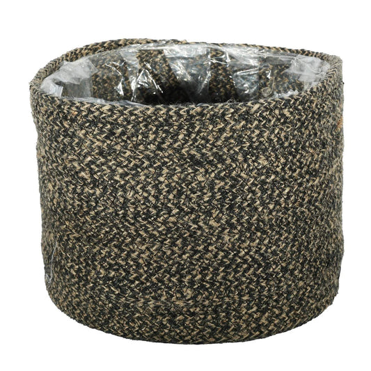 Natural and Black Jute Braided Rope Basket with Liner (25 x 20cm)