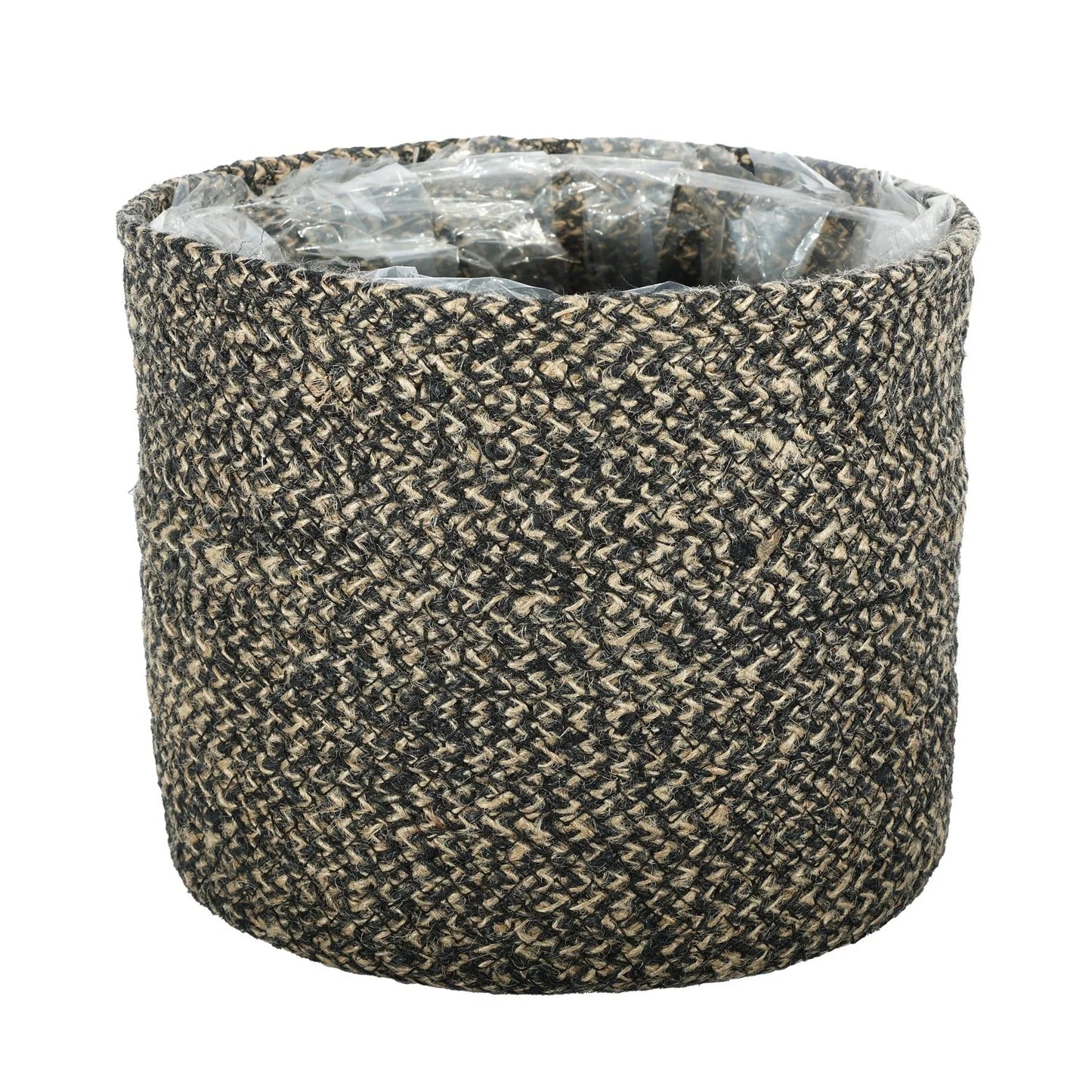 Natural &amp; Black Jute Braided Rope Basket with Liner (22 x 19cm)