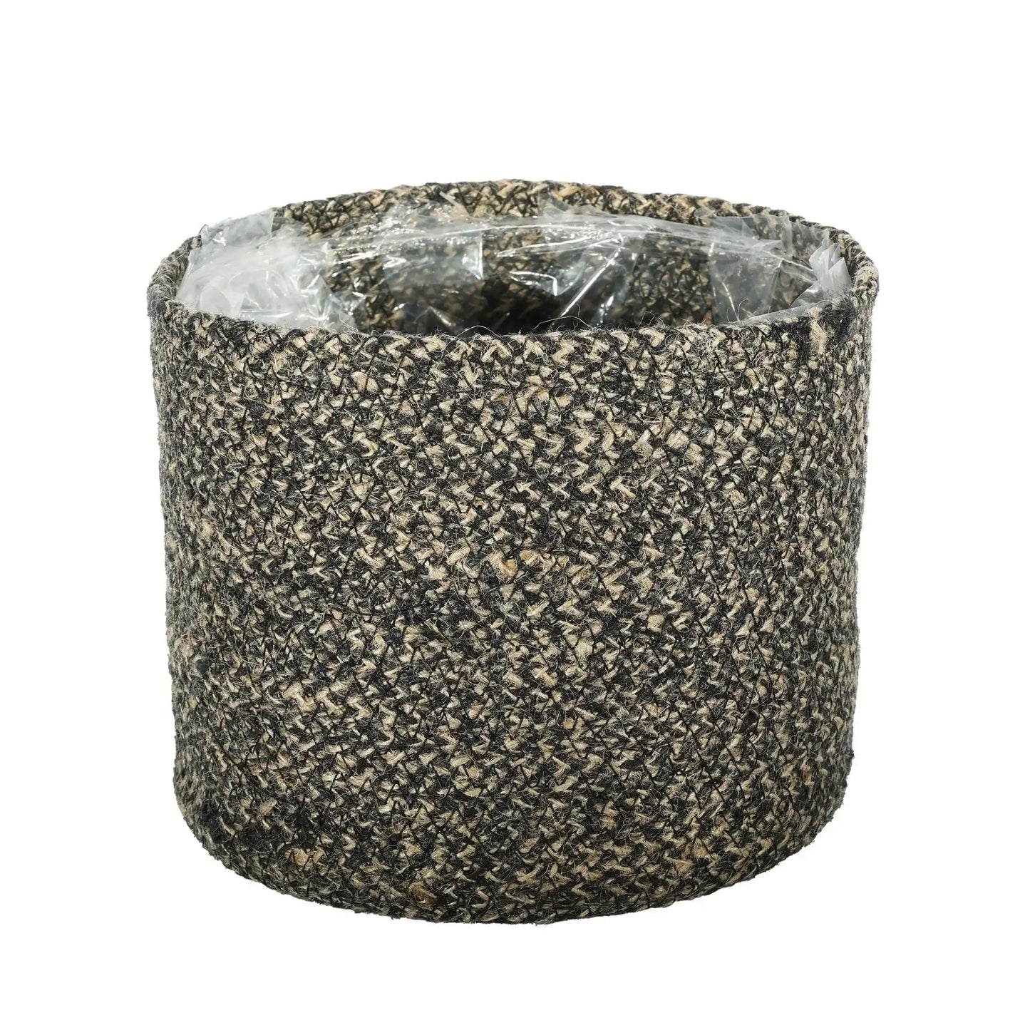 Natural and Black Jute Braided Rope Basket with Liner (19 x 16cm)