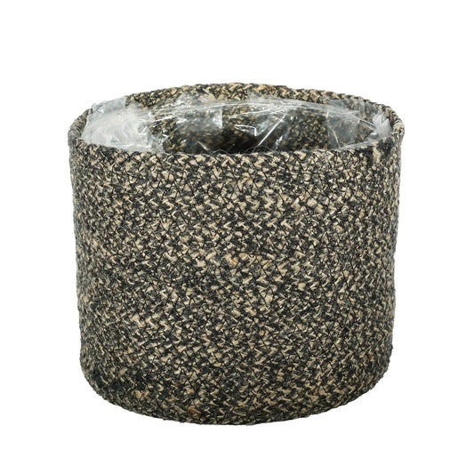 Natural and Black Jute Braided Rope Basket with Liner (19 x 16cm)