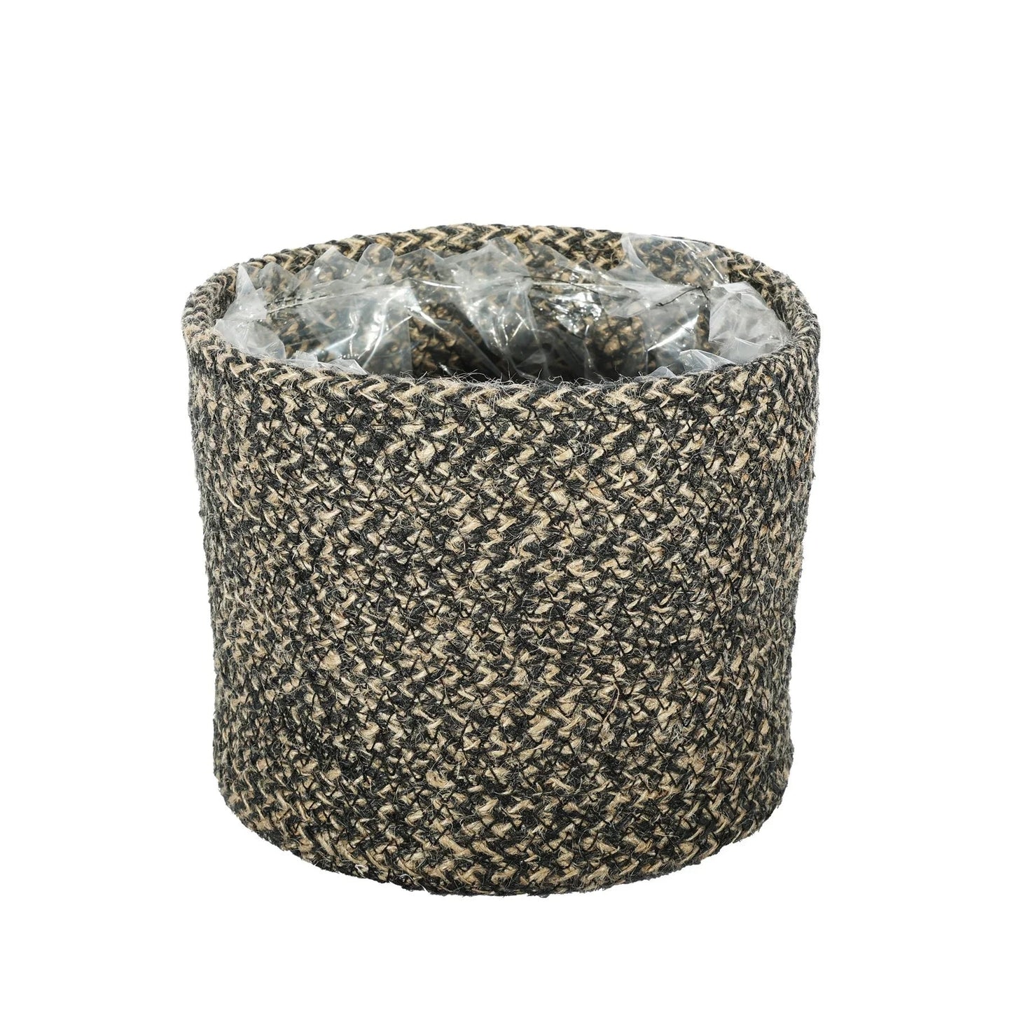 Natural &amp; Black Jute Rope Basket (16x14cm)