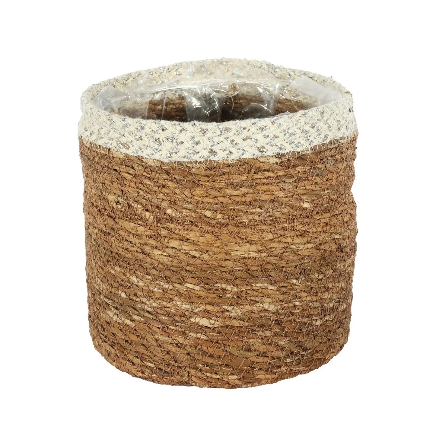 Natural and Silver Hogla Basket With Liner (16 x 16cm)
