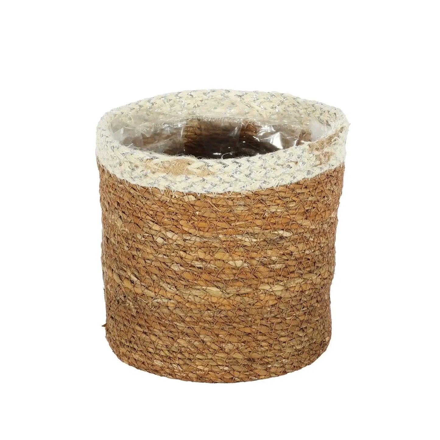 Natural and Silver Hogla Basket With Liner (14 x 14cm)