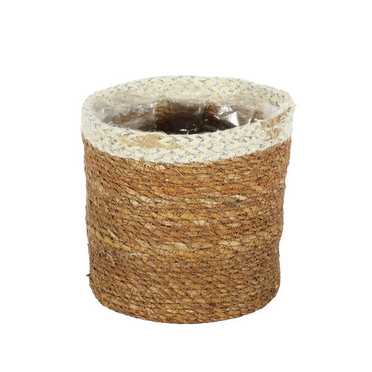 Natural and Silver Hogla Basket With Liner (14 x 14cm)