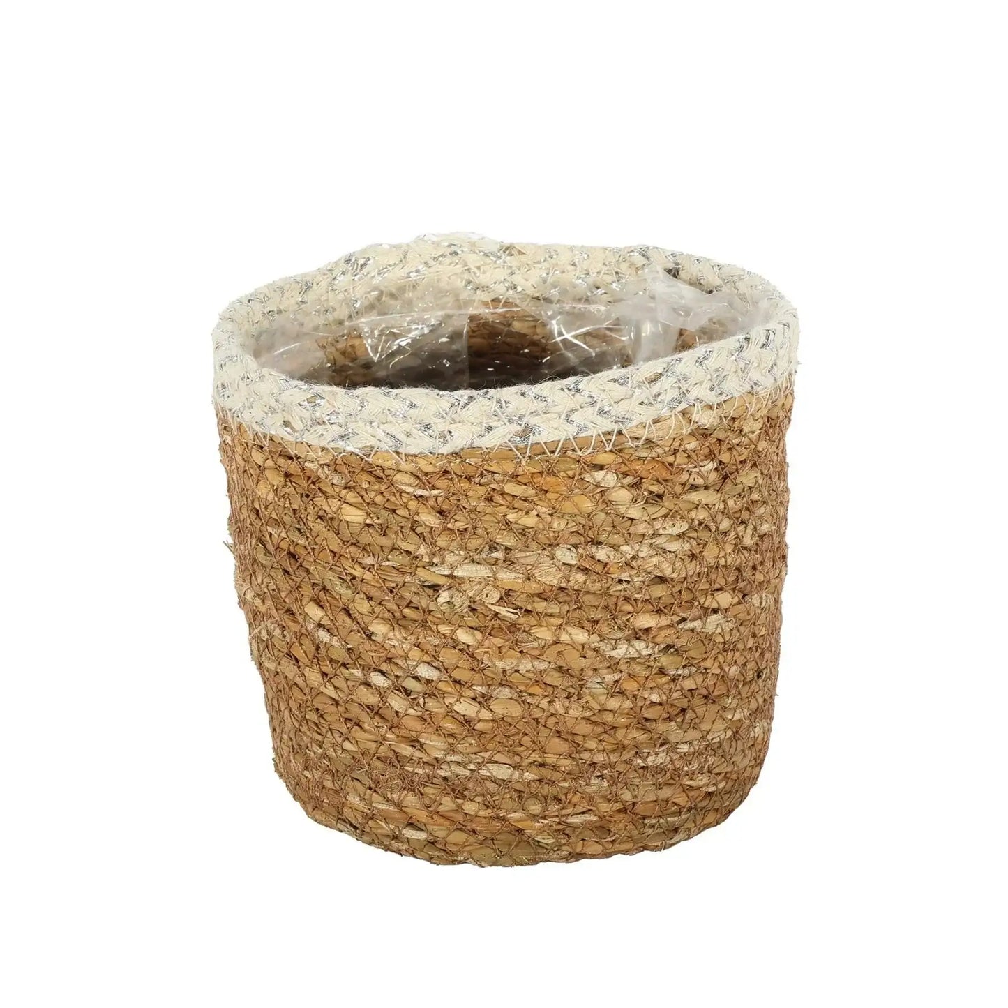 Natural and Silver Hogla Basket With Liner (12 x 12cm)
