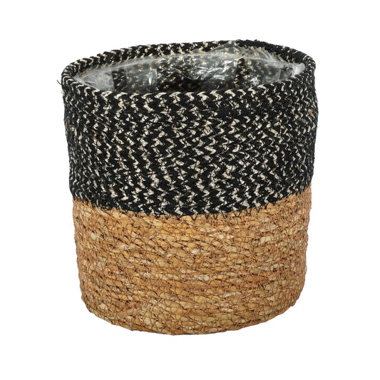 Natural and Black Seagrass Basket with Liner (16 x 16cm)
