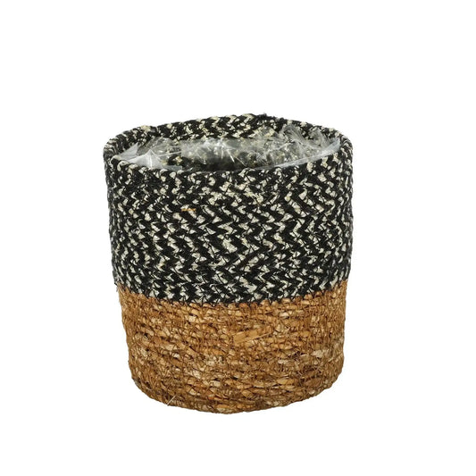 Natural and Black Seagrass Basket with Liner (12 x 12cm)