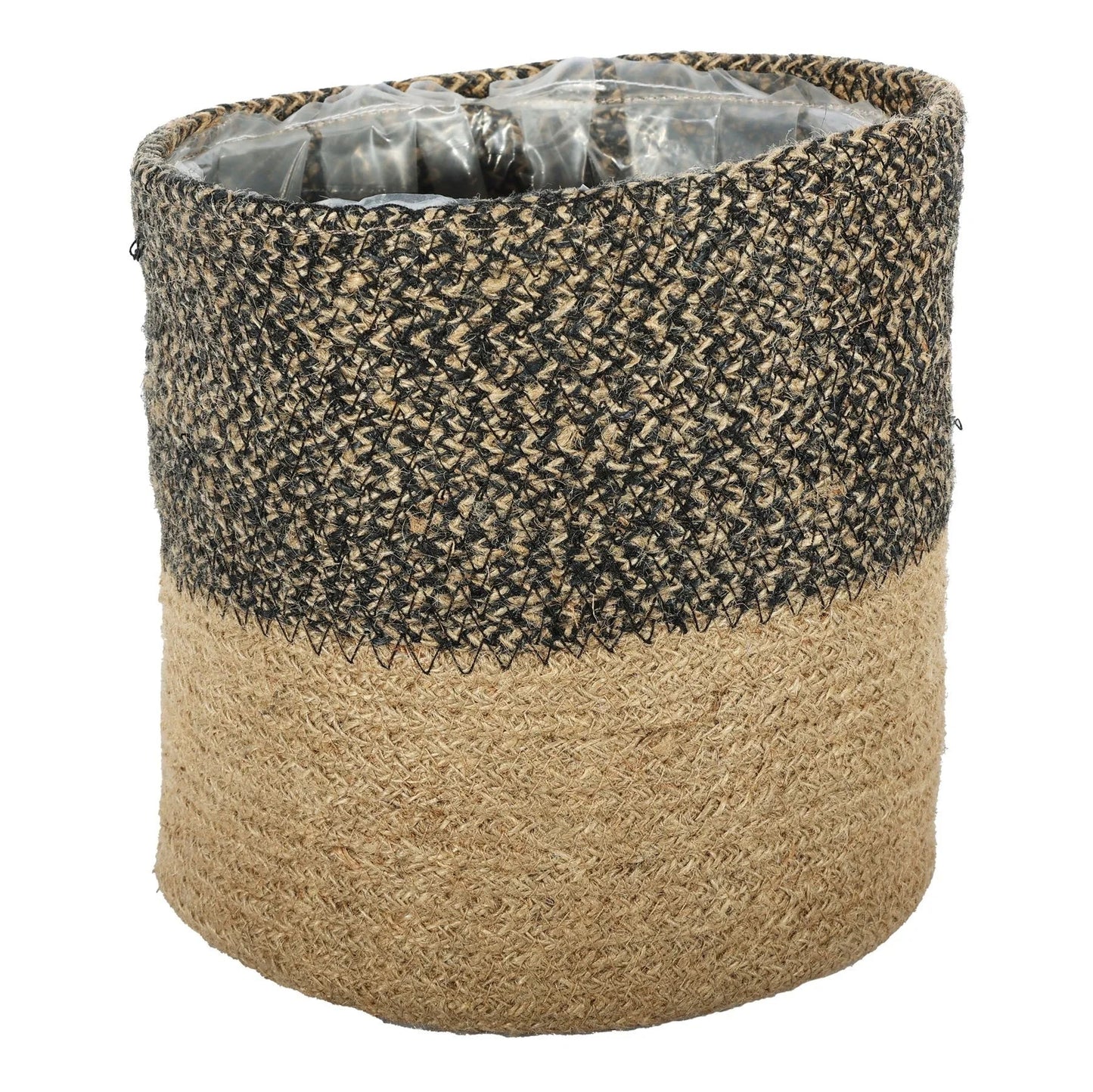 Black &amp; Natural Jute Braided Rope Basket (20 x 20cm)