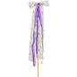 White sheer bow with purple ribbons and yellow polka dots, decorative gift pick