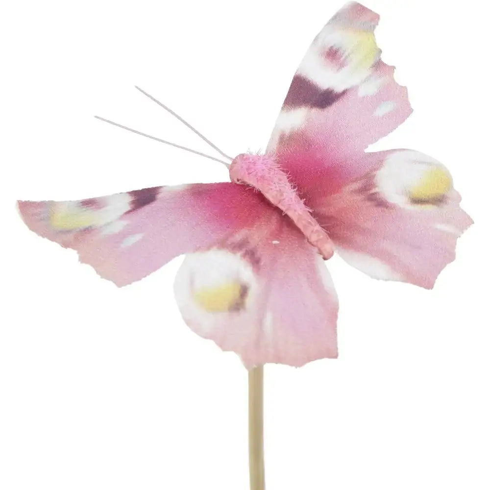 Artificial pink butterfly decoration on stick, perfect for home décor or gift accents