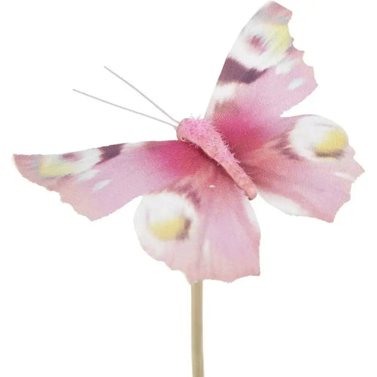 Artificial pink butterfly decoration on stick, perfect for home décor or gift accents