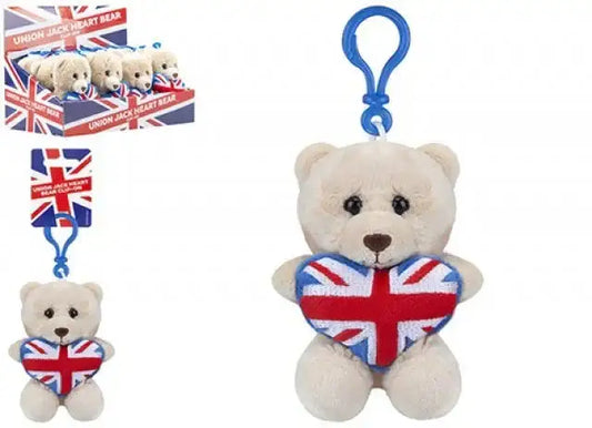 Clip On Bear With Union Jack Heart