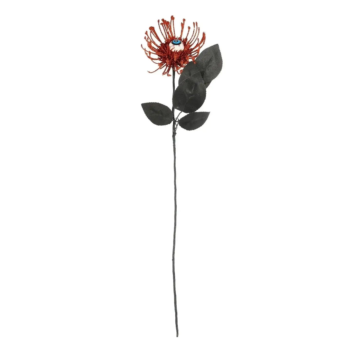 Artificial orange spider flower stem with a central eyeball detail and black leaves