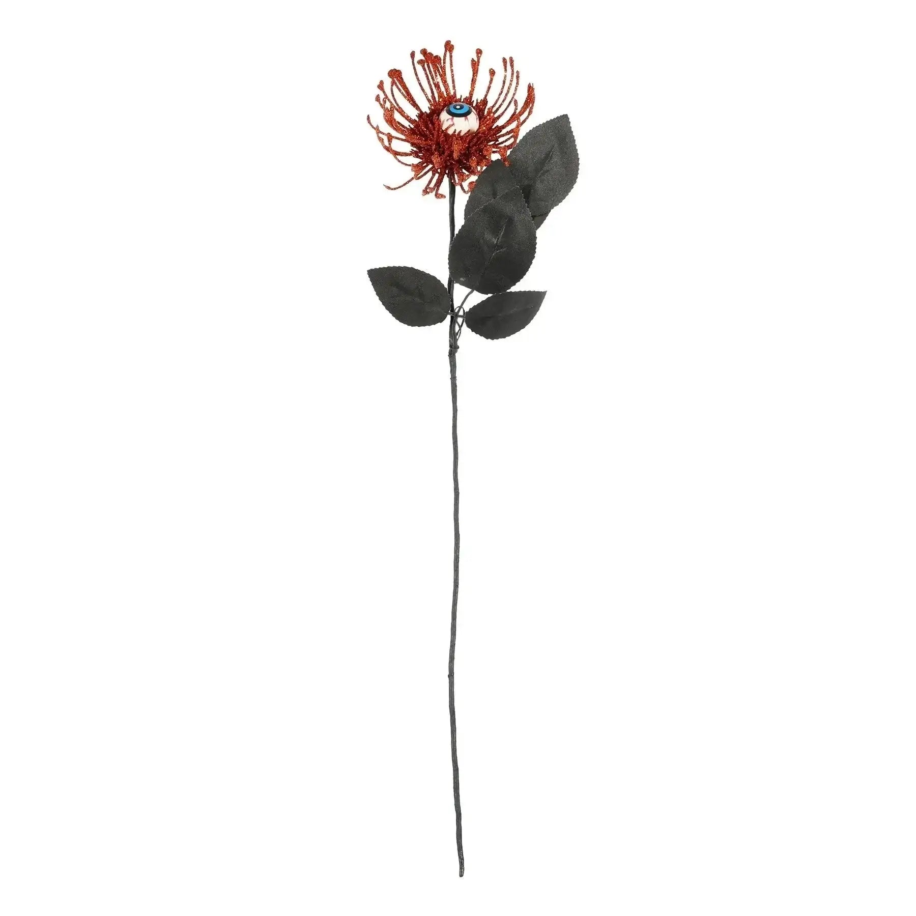 Artificial orange spider flower stem with a central eyeball detail and black leaves
