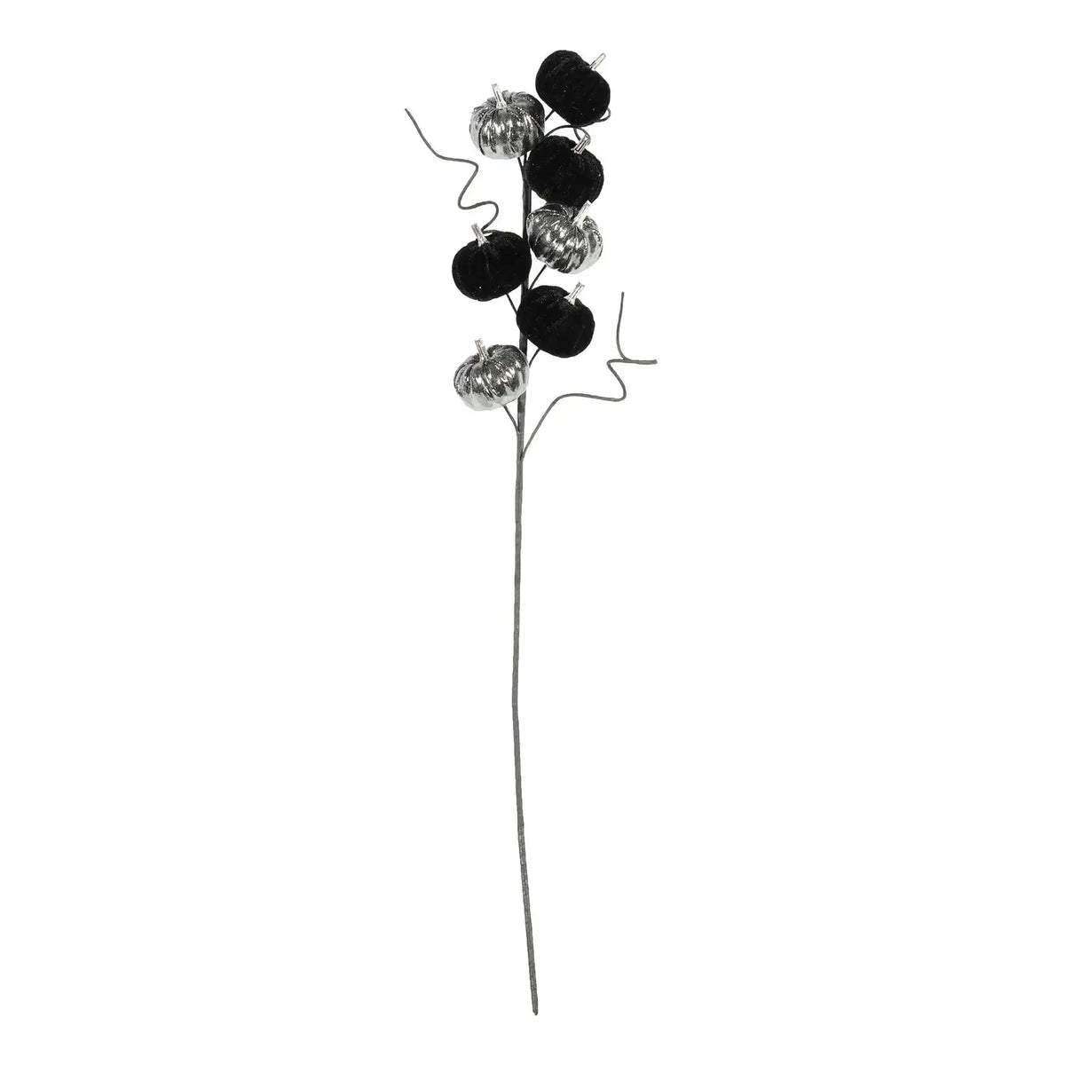Silver and Black Velvet Pumpkin Pick (70cm)