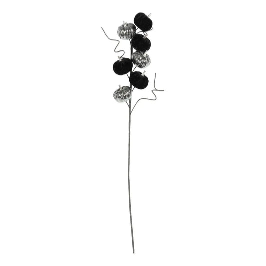 Silver and Black Velvet Pumpkin Pick (70cm)