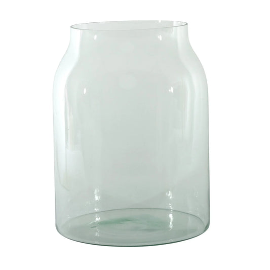 Clear glass vase with wide opening, minimalist home décor accent